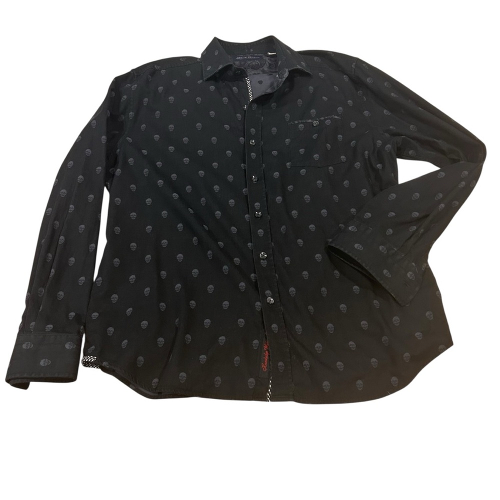 Robert Graham mens skull Pattern button up black Shirt Size 2XL Taylored fit fun - Picture 7 of 16